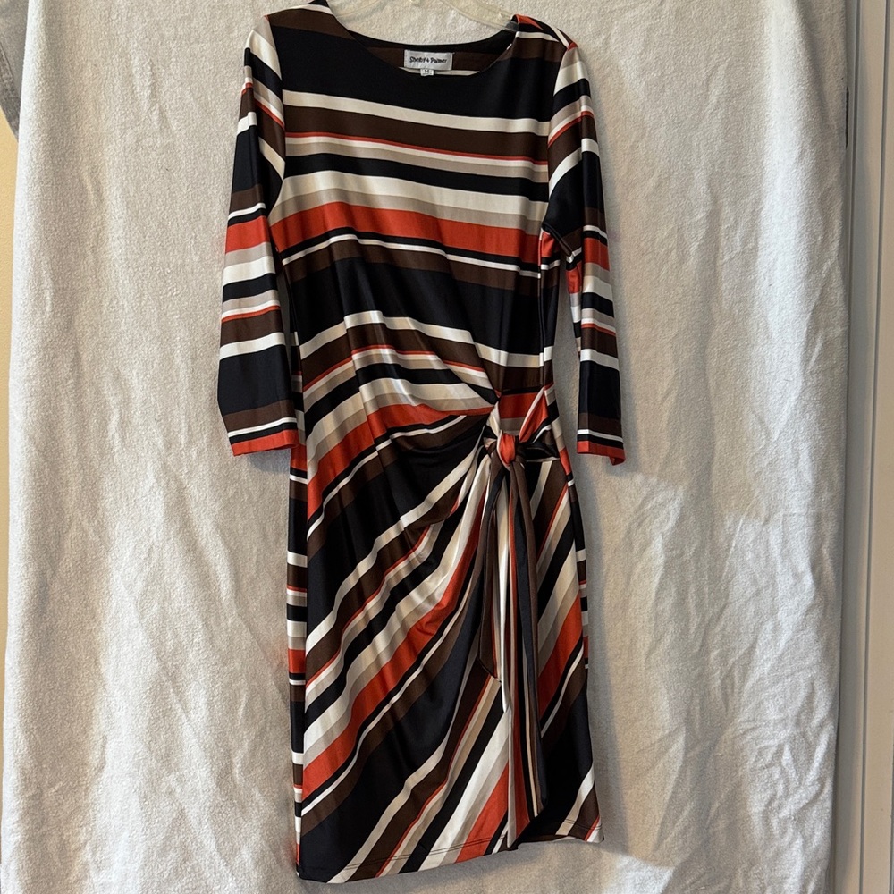 Shelby & Palmer Brown Striped Long Sleeve Dress M